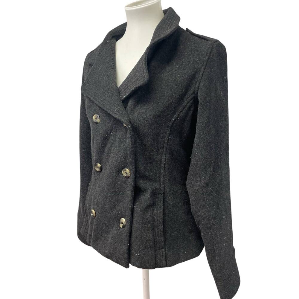 Coffee Shop Womens Large Gray Wool Blend Double Breasted Long Sleeve Pea Coat